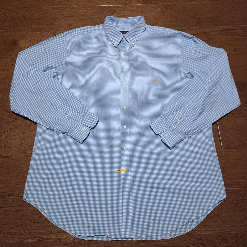 Ralph Lauren Shirt Mens 2XLT Tall Blue Gingham Long Sleeve Button Down Pony Logo